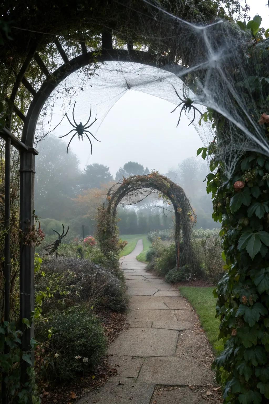 Create a creepy spider web tunnel for a grand entrance.