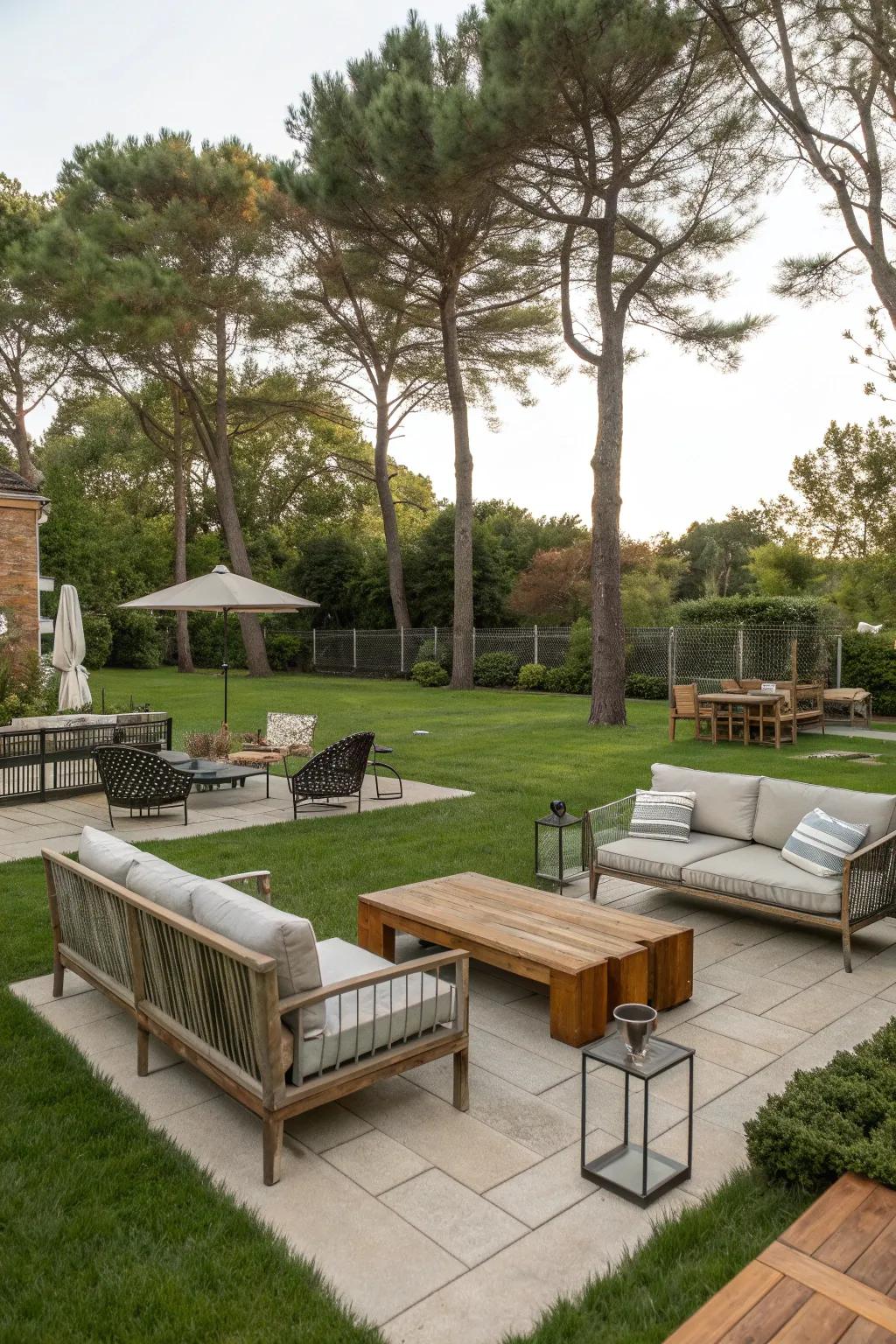 Multiple seating areas make your outdoor space versatile and welcoming.