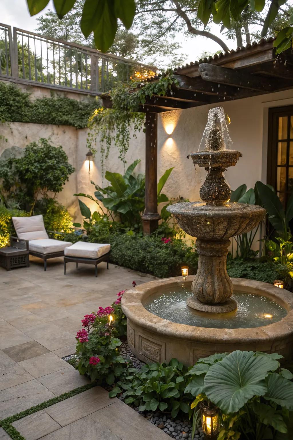 Water features add tranquility and visual interest to your patio.