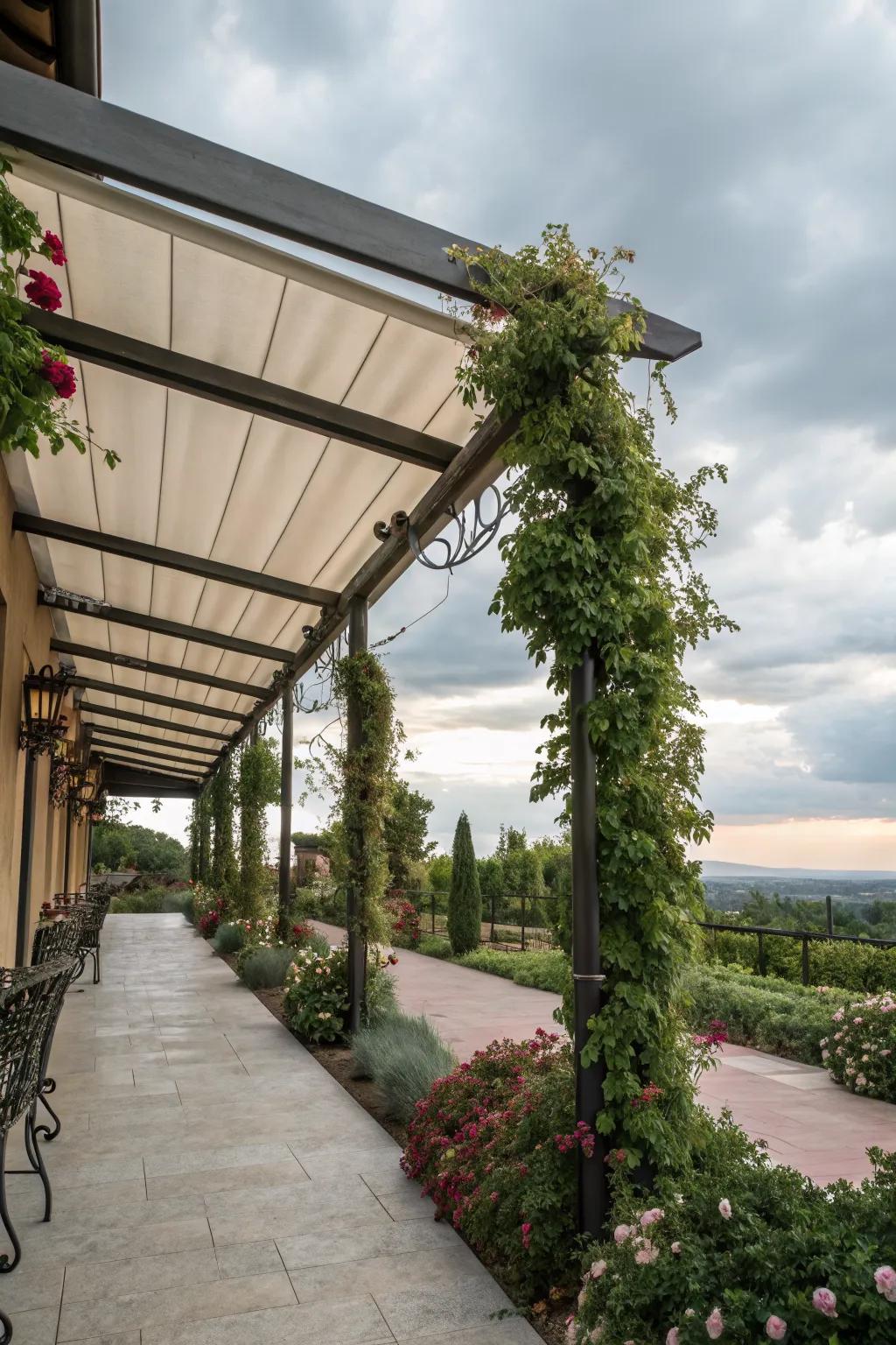 A retractable roof offers the ultimate flexibility in pergola design.