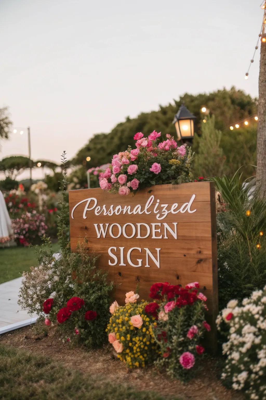 Personalized signs add a unique touch to your backdrop.