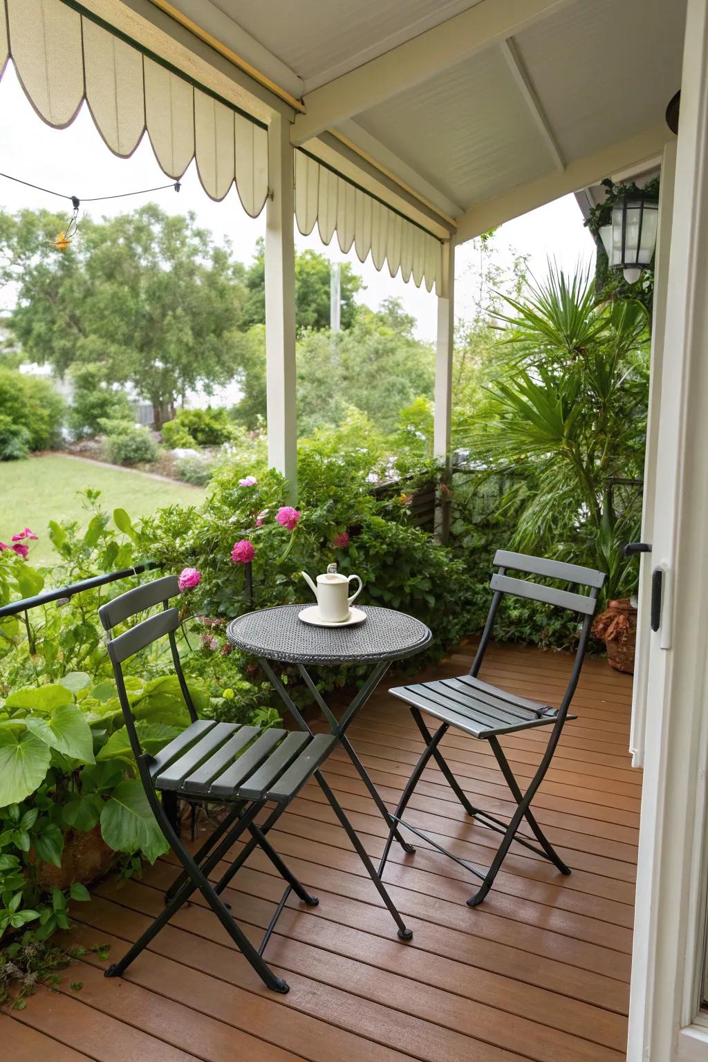 A foldable bistro set is perfect for saving space on your porch.