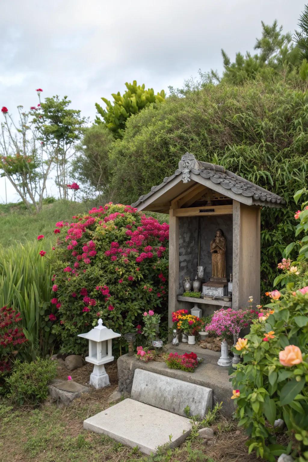 Plants and flowers enhance the natural beauty of your shrine
