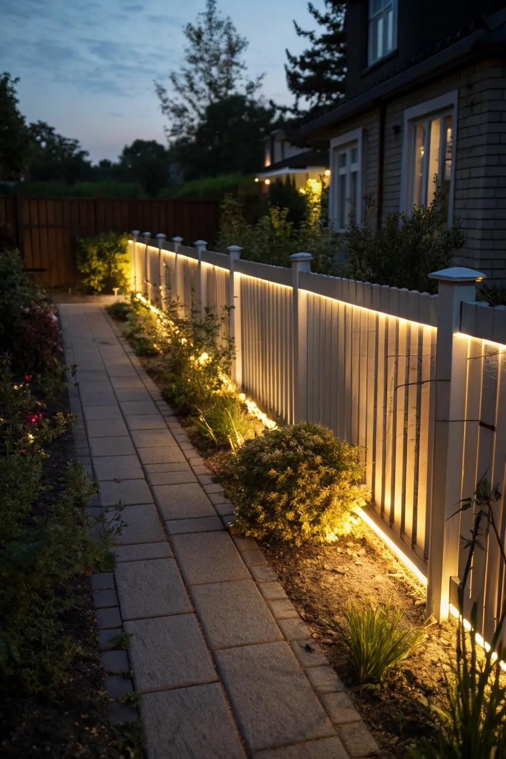 Strip lighting adds a layer of security to garden perimeters.