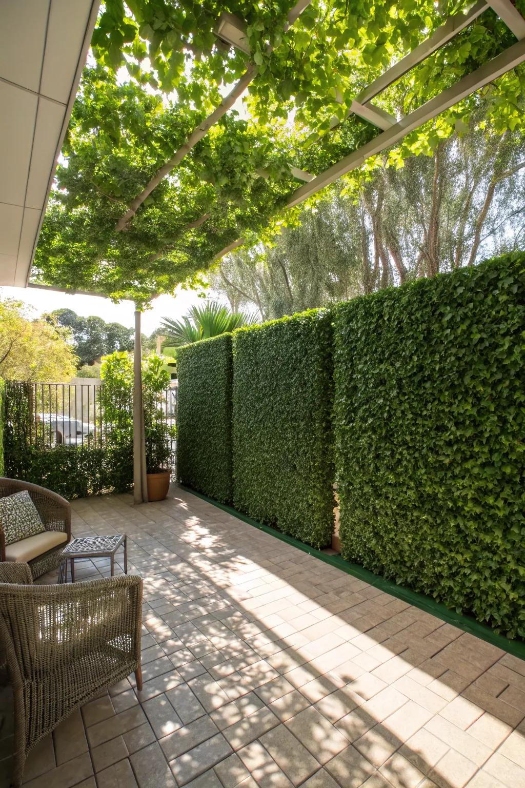 Enjoy a lush, private tanning area with leaf walls.