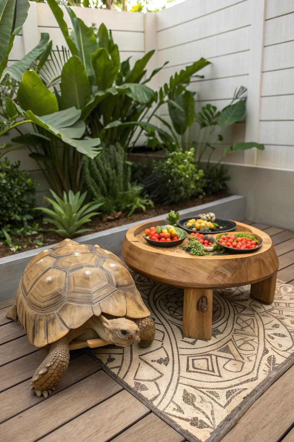 Transform your tortoise's mealtime with a stylish and organized feeding nook. 🐢✨ #ScandiBoho #NaturalBeauty
