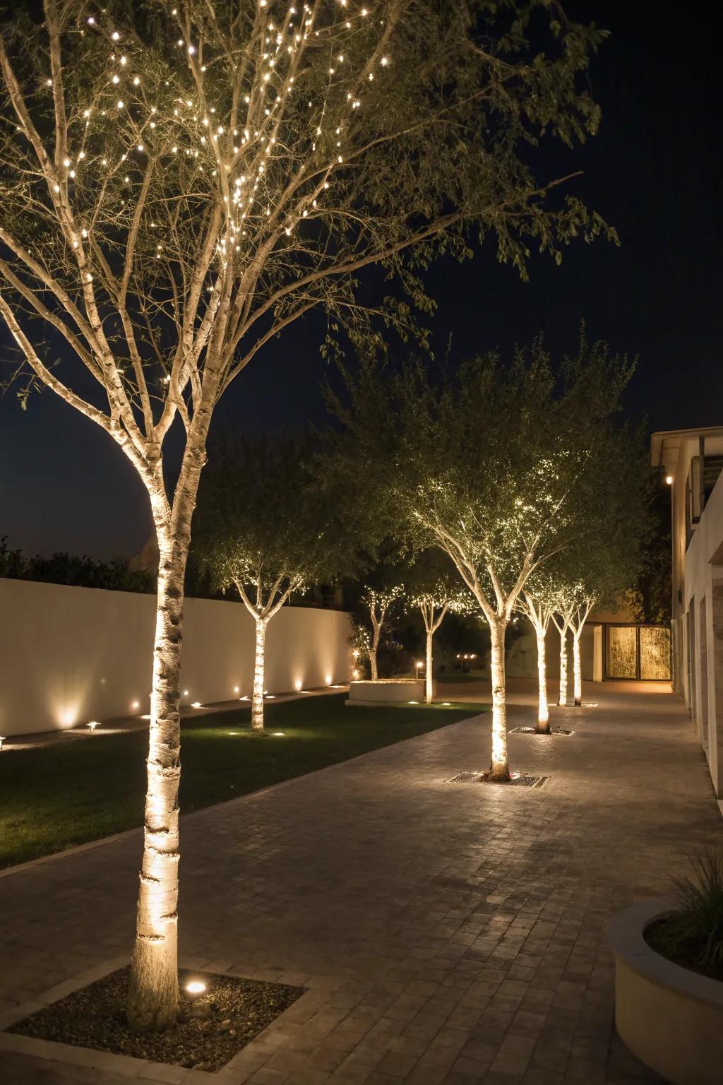 White lights create an elegant and serene atmosphere.