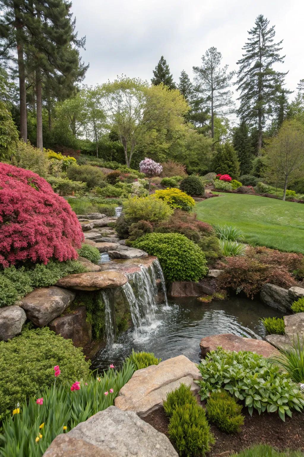 Zoned landscaping highlights the natural beauty of your waterfall.
