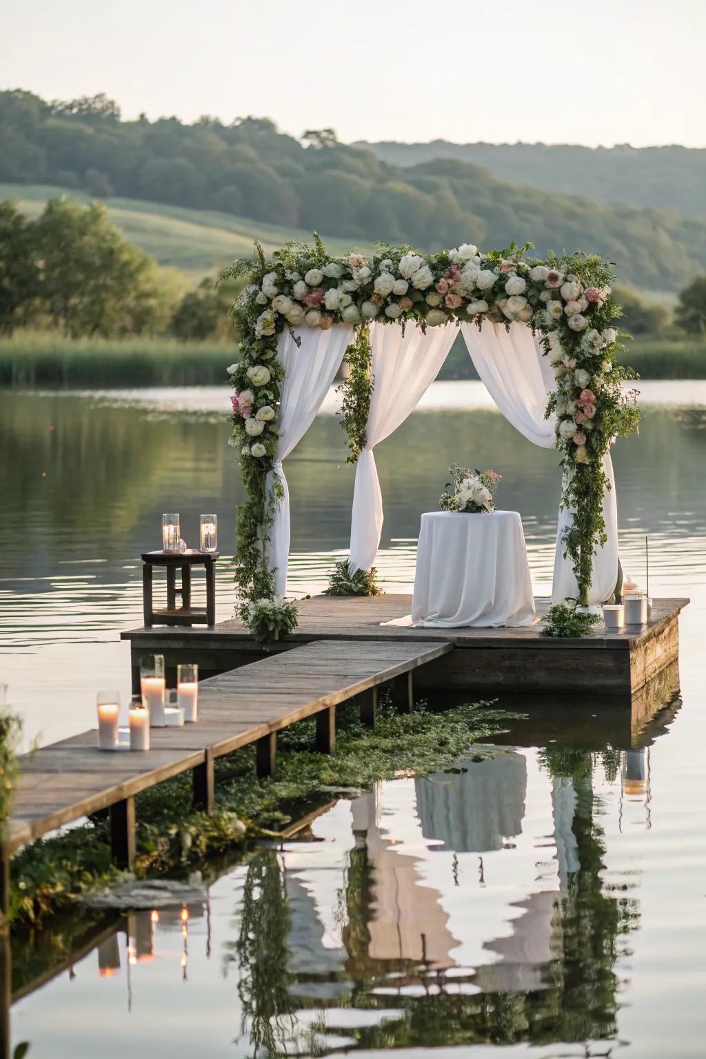 A serene waterfront altar with natural beauty.