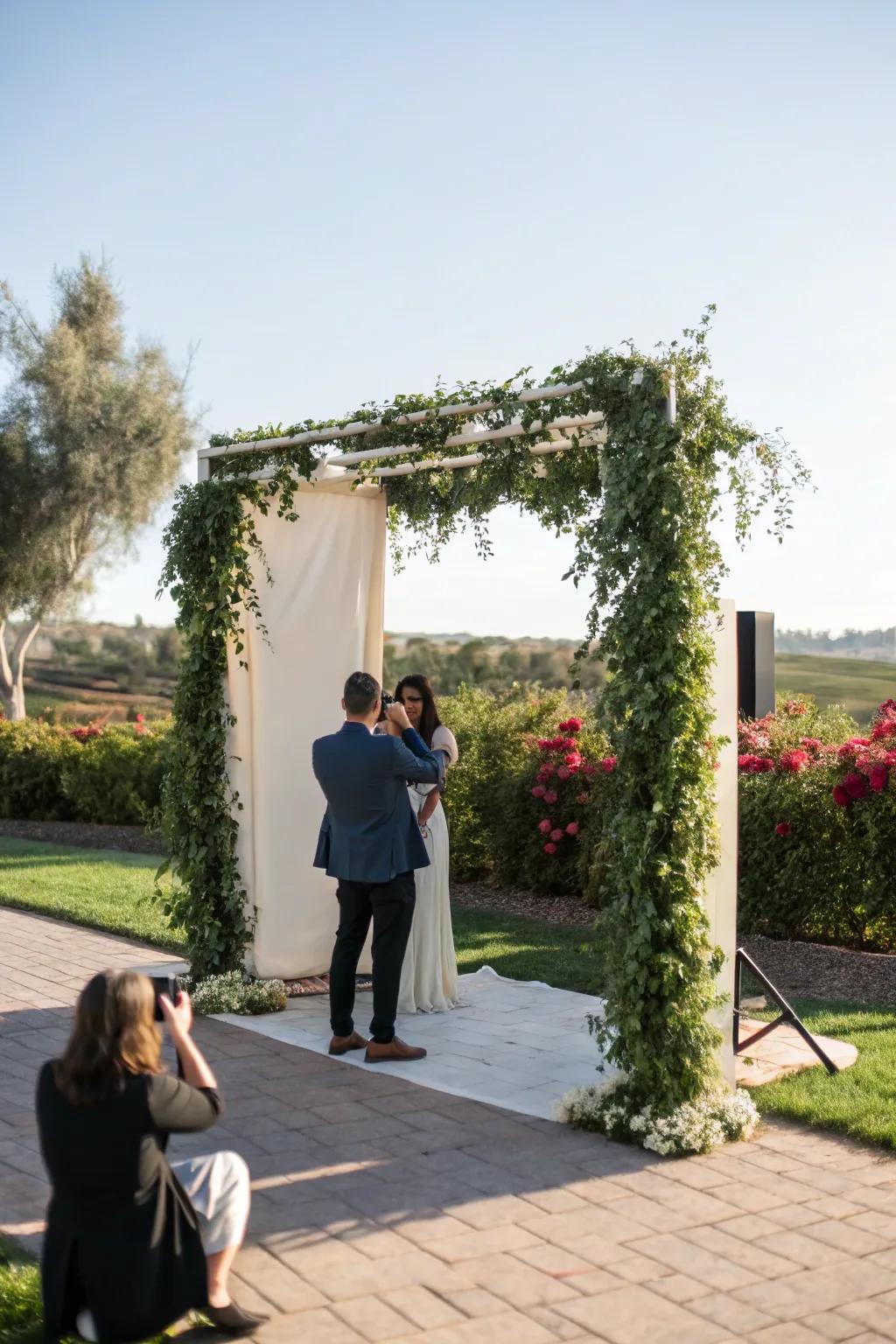 A minimalist archway adds simple elegance to your wedding photo booth.