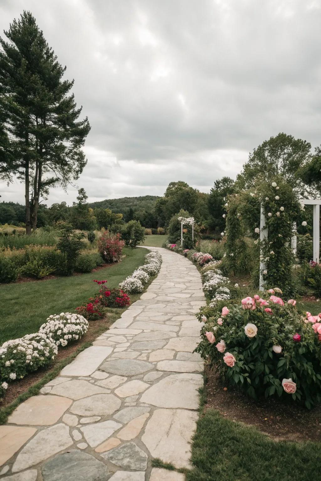 A rustic stone path for a wedding walkway