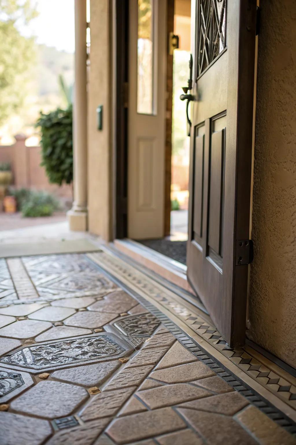 Textured tiles adding dimension to the entry