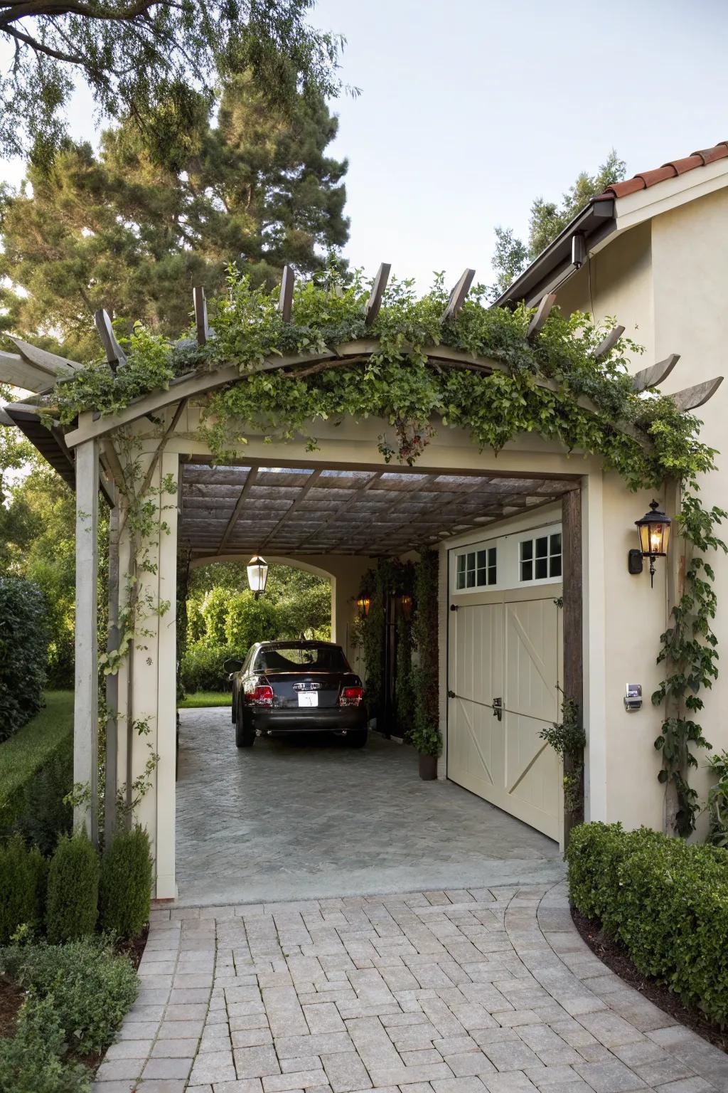 A pergola adds both shade and style to your garage.