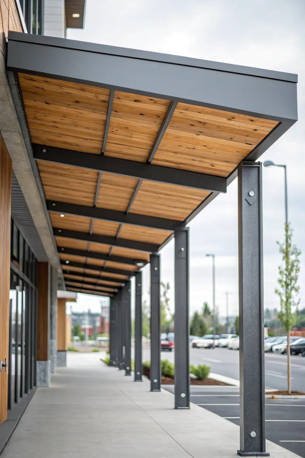 A combination of materials can create a unique and modern overhang.