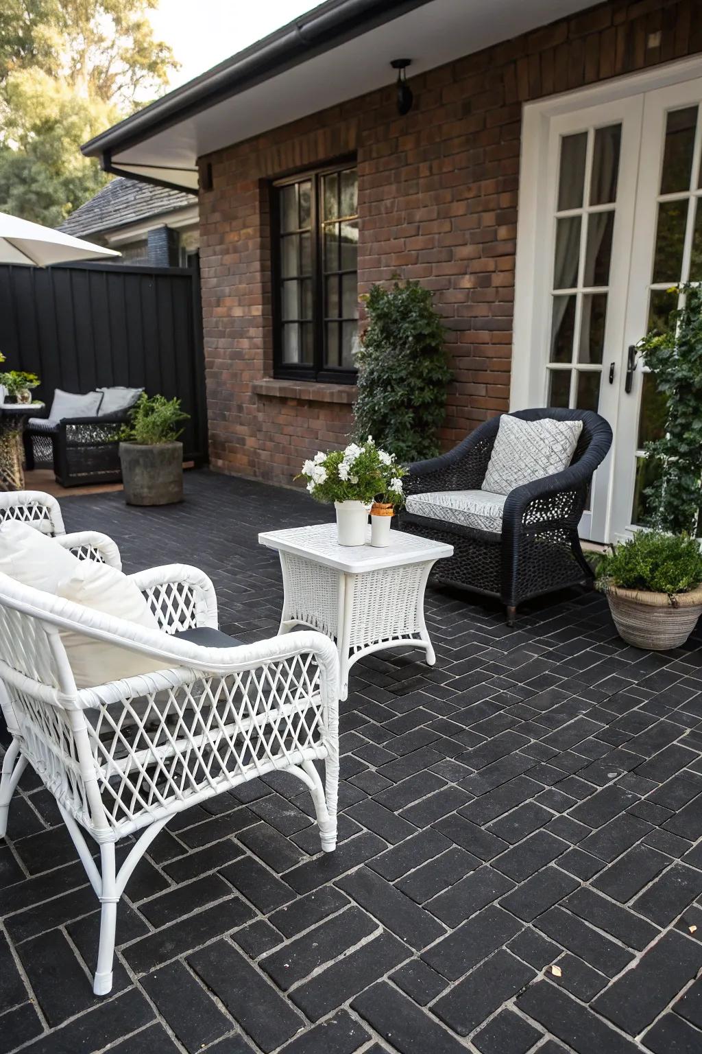 Monochrome magic creates a sleek and modern patio look.