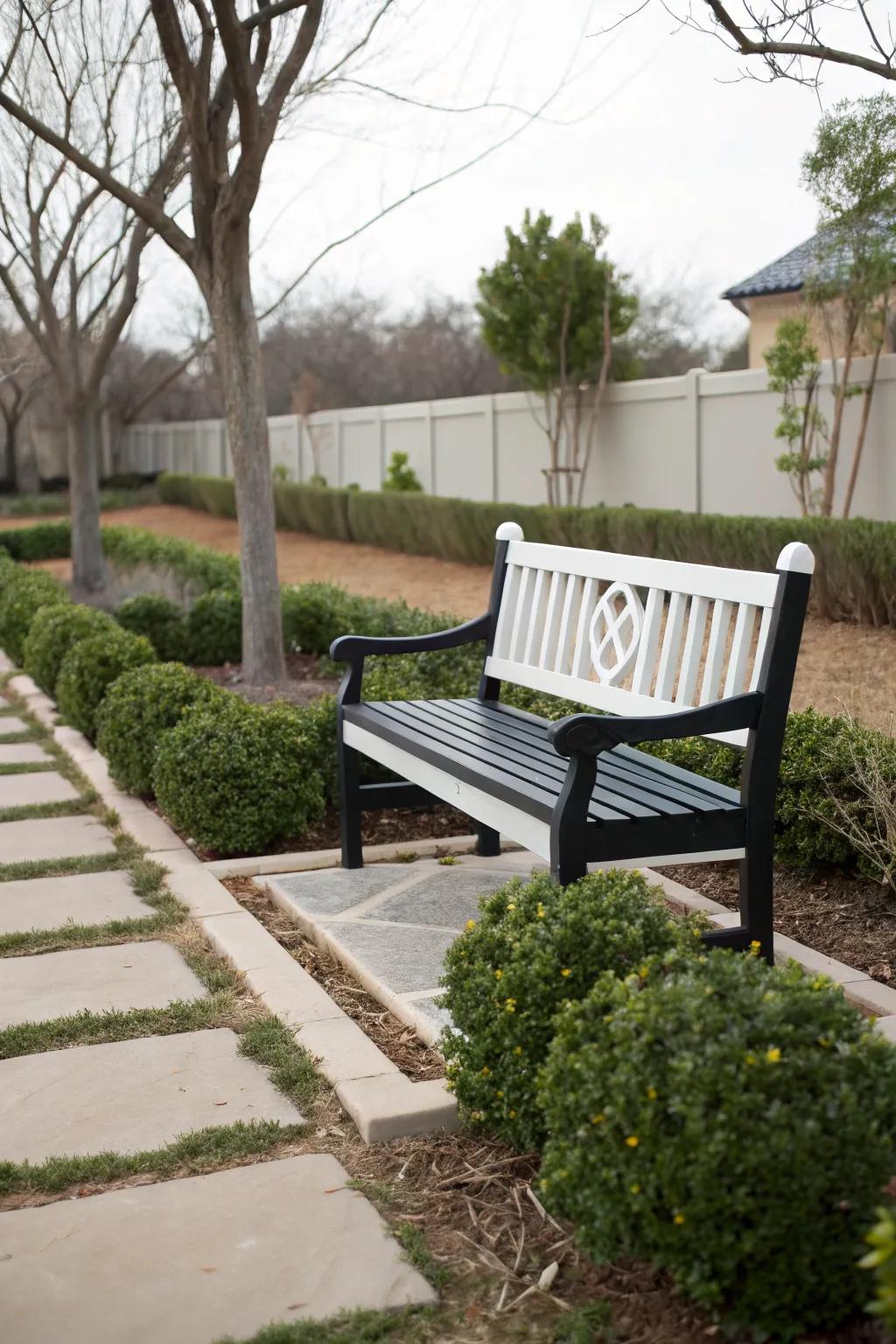 A monochrome bench that adds a touch of sophistication.