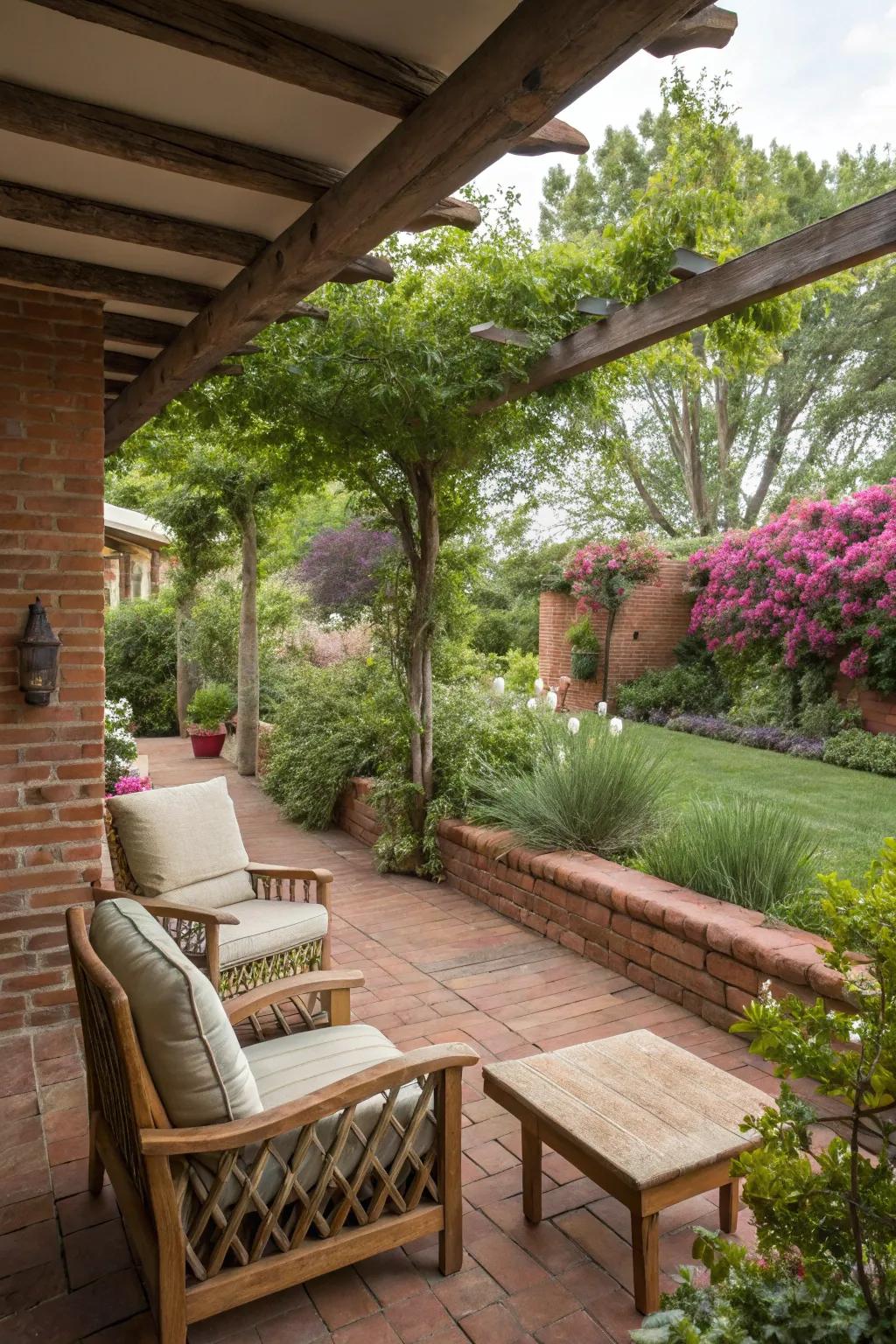 Low brick walls offer definition and rustic charm.