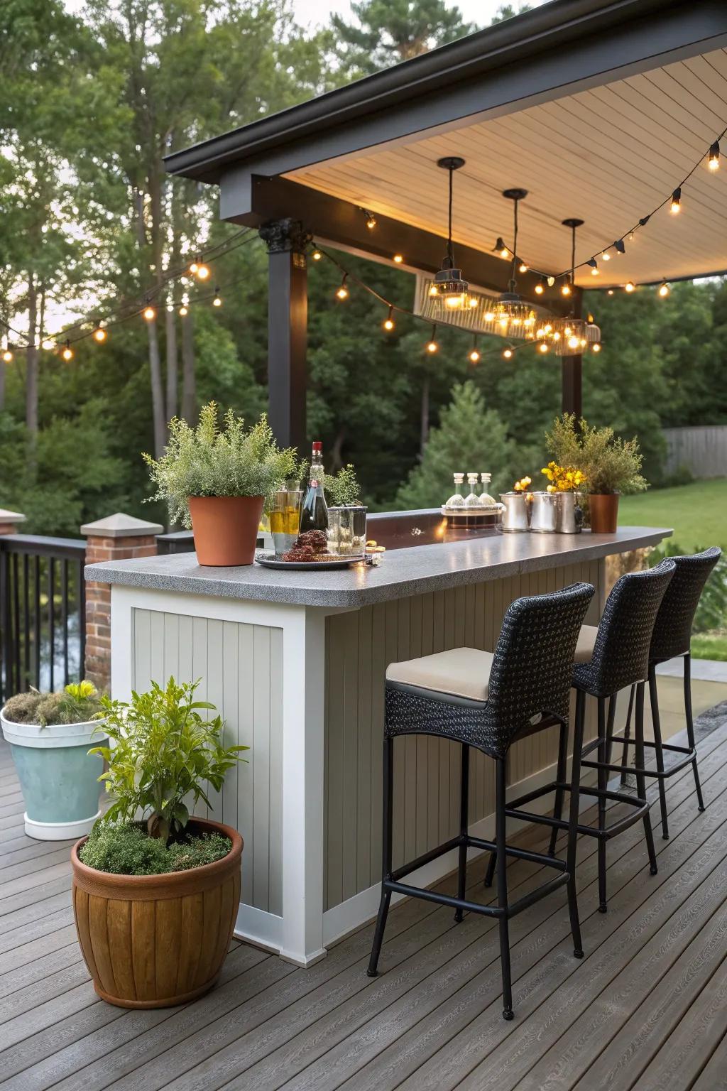 An outdoor bar is a crowd-pleaser at any deck party.