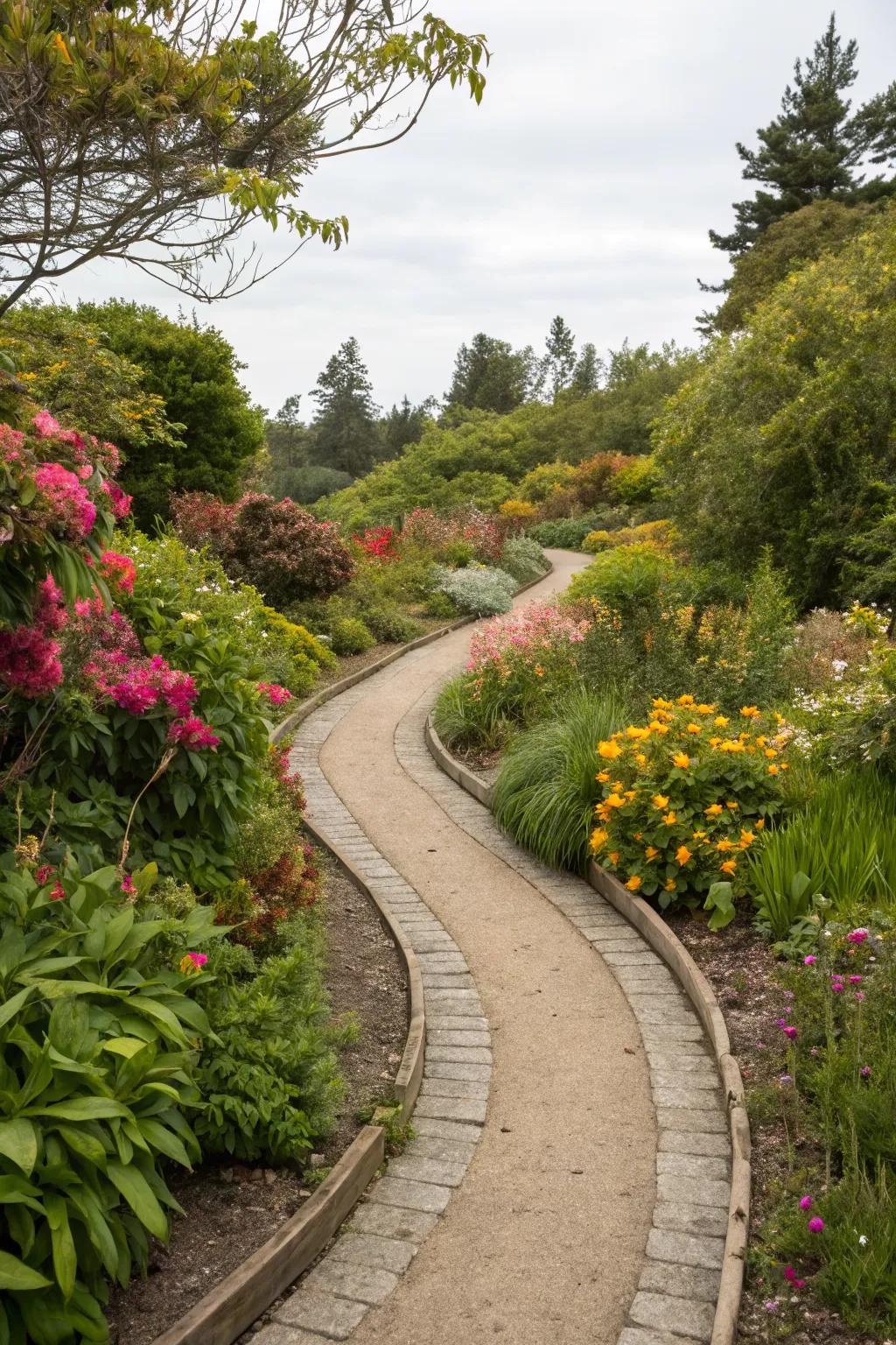 Curved and straight lines add visual drama to garden paths.