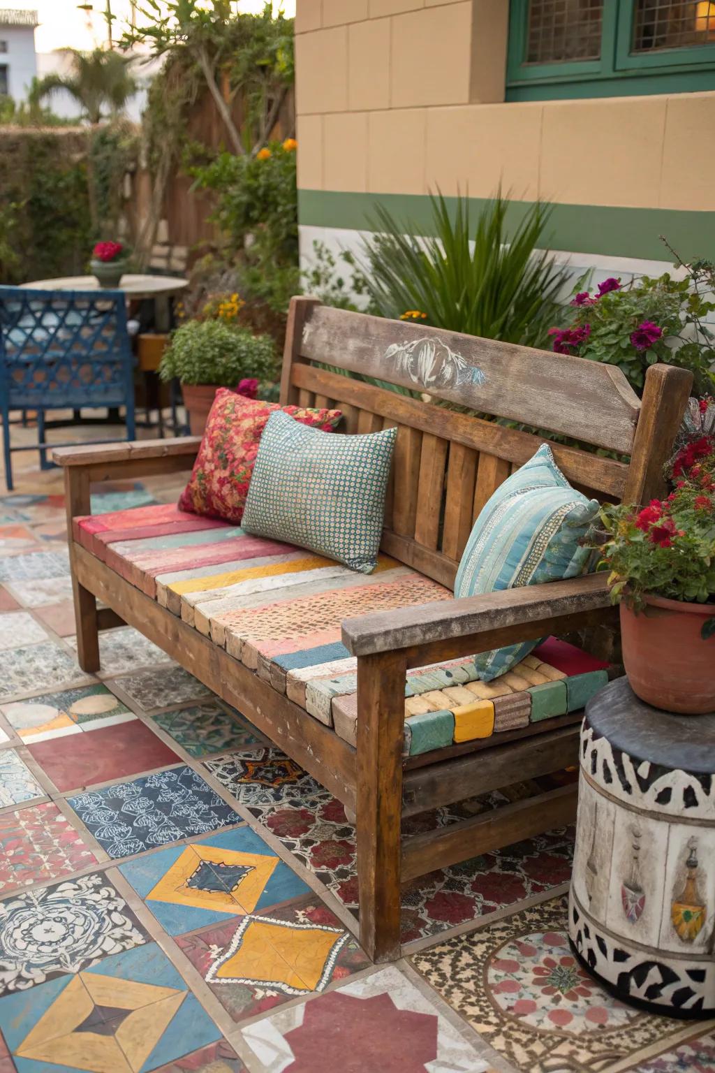 An eclectic bench that makes a bold statement.