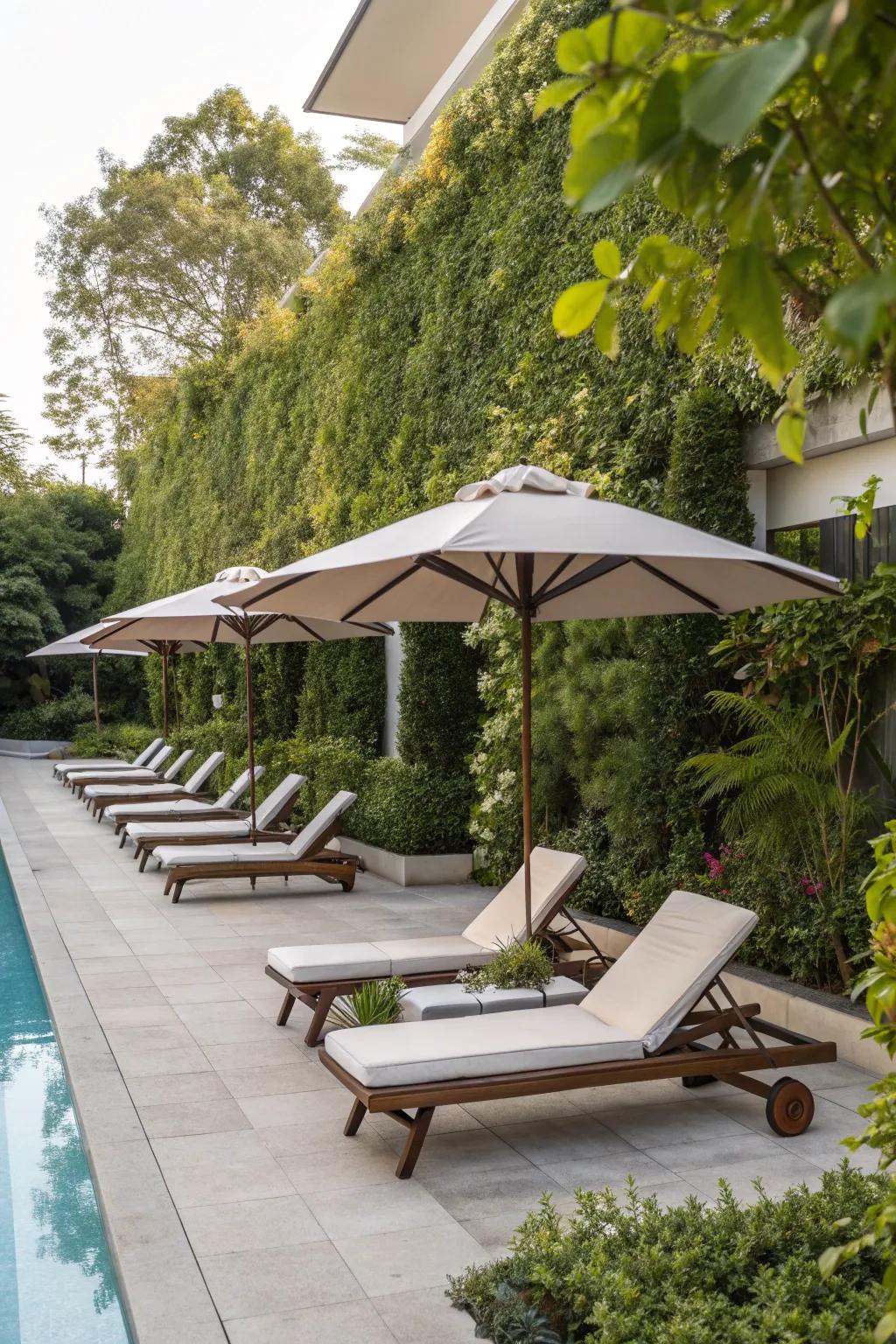 Luxurious chaise lounges providing a resort-like relaxation experience by the pool.