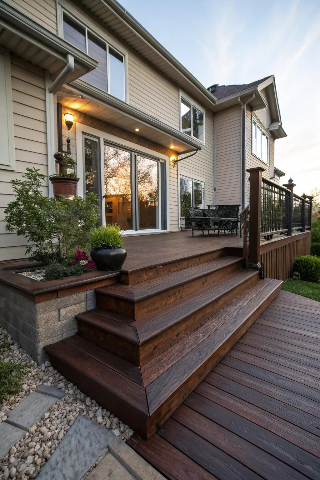 Distinctive stains highlight the natural beauty of your steps.