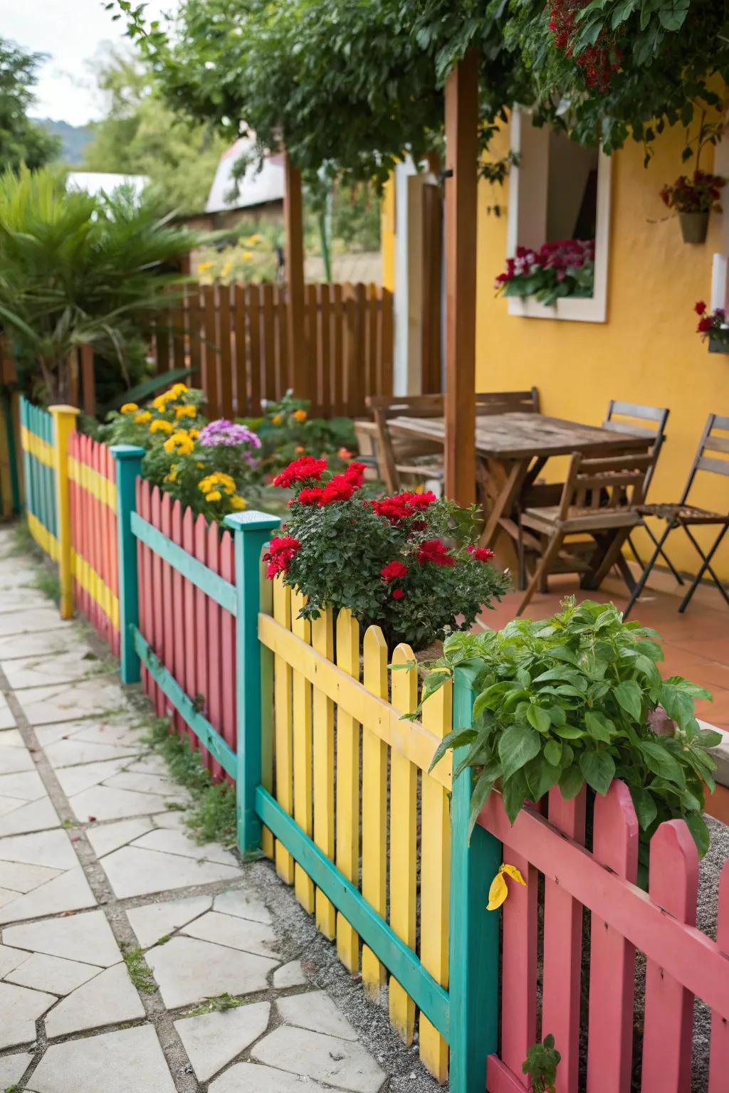 Painted fences are a fun way to add color and charm.