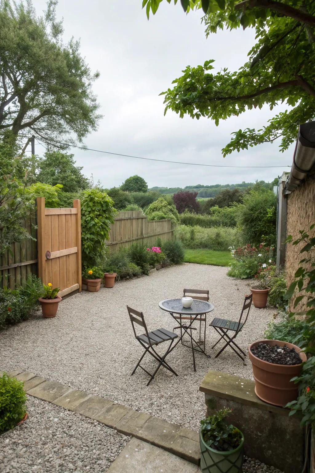 Gravel provides a simple, minimalist finish for patios.