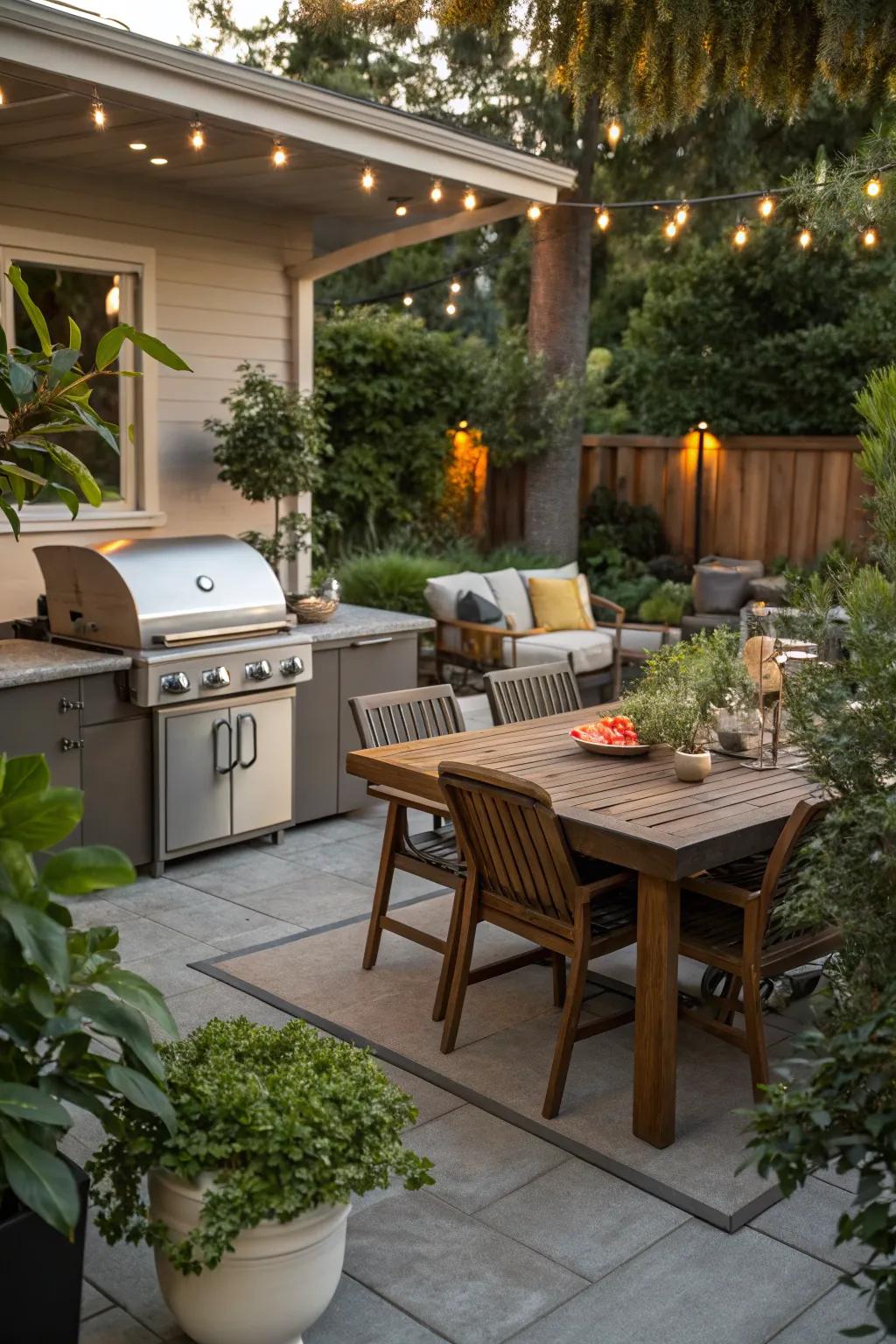 Enjoy outdoor cooking with a practical and stylish patio kitchen.