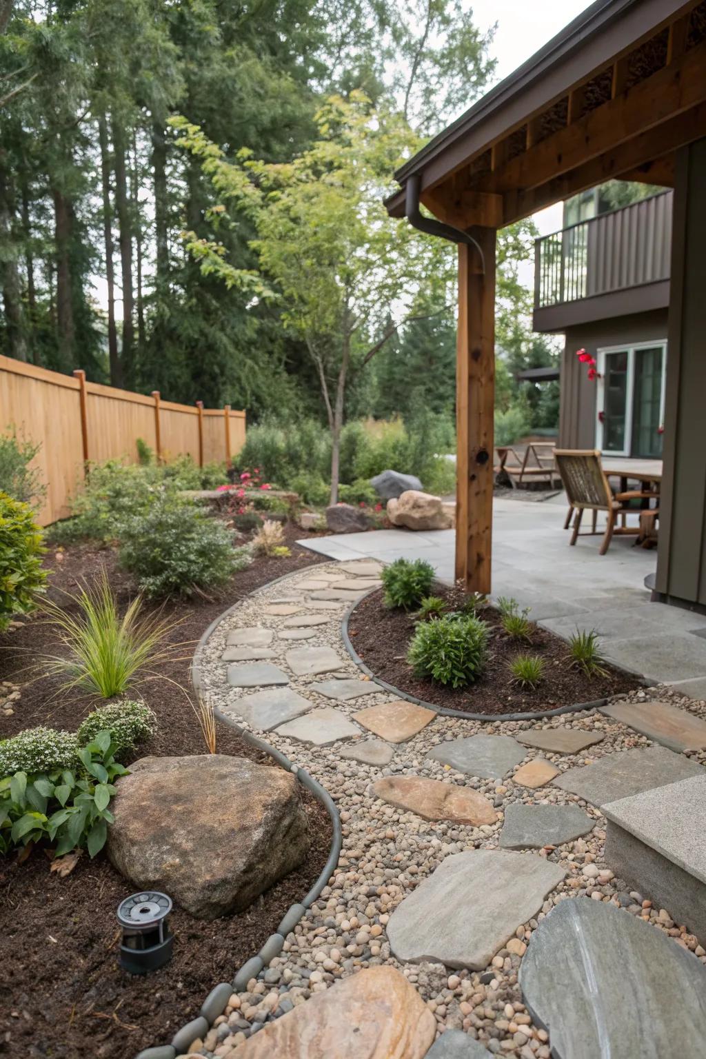 Enhance your edges with gravel and mulch.