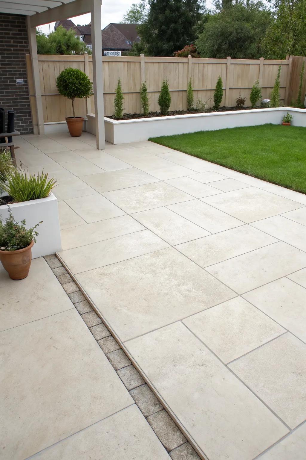 A sleek patio with a limestone coating, ideal for modern outdoor spaces.