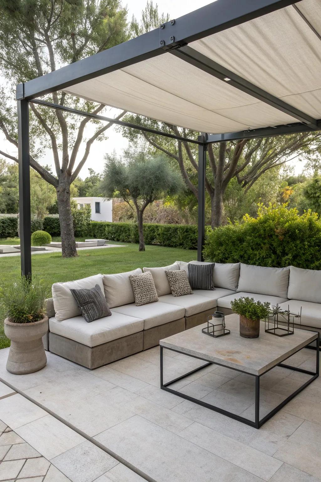 Industrial elements add a modern edge to your patio.