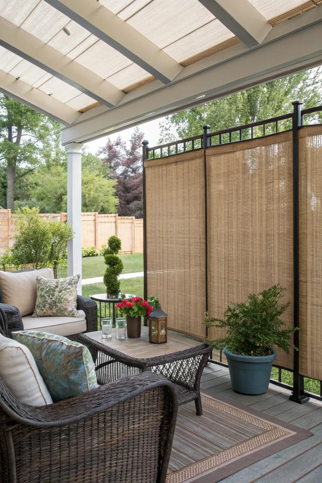 Privacy screens offer shade and a sense of retreat.