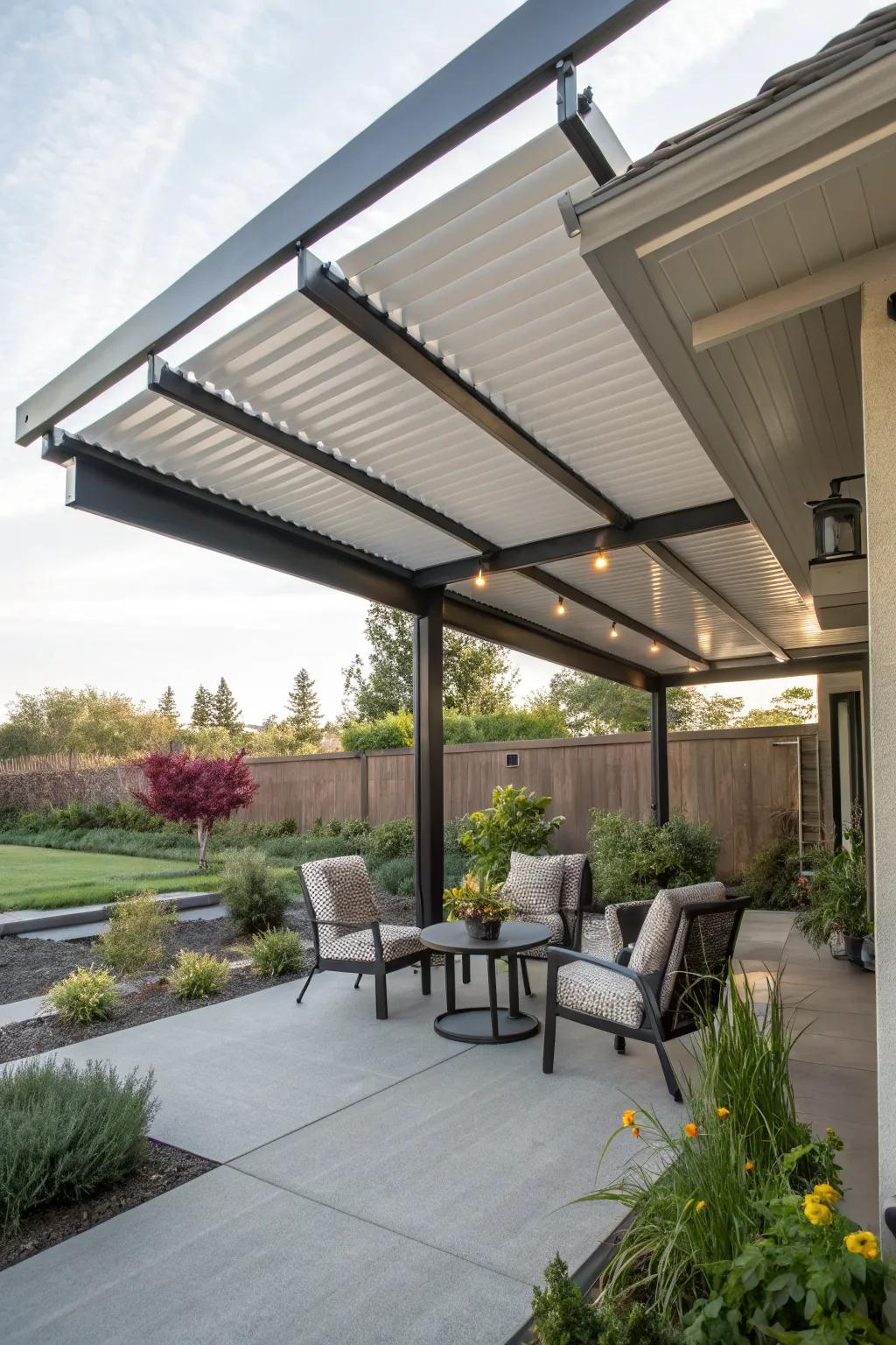 Insulated panels create a cooler, comfortable patio environment.