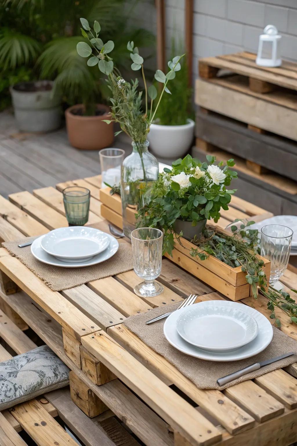 DIY pallet tables offer a rustic and sustainable option.