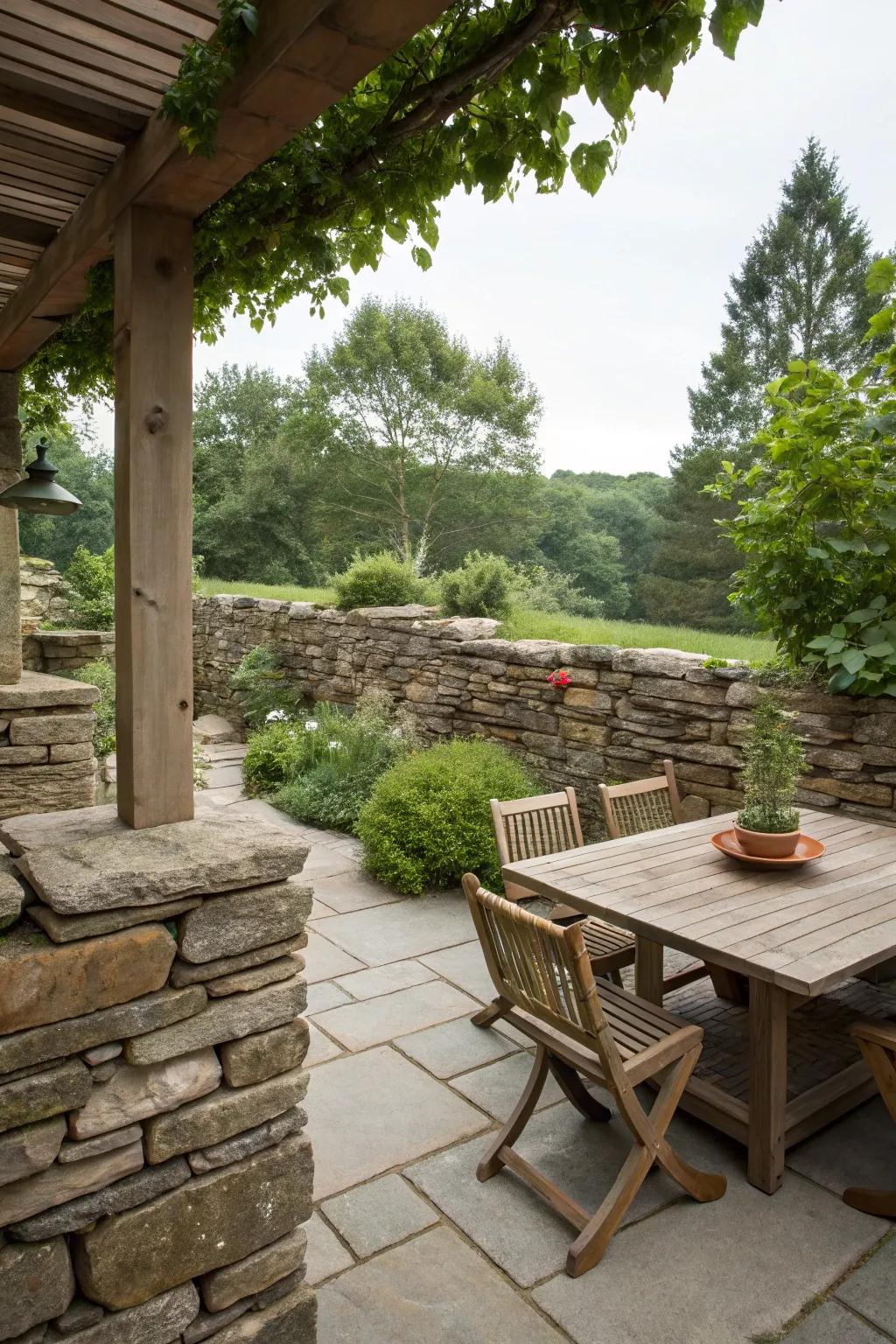 Solid and rustic: Stacked stone walls