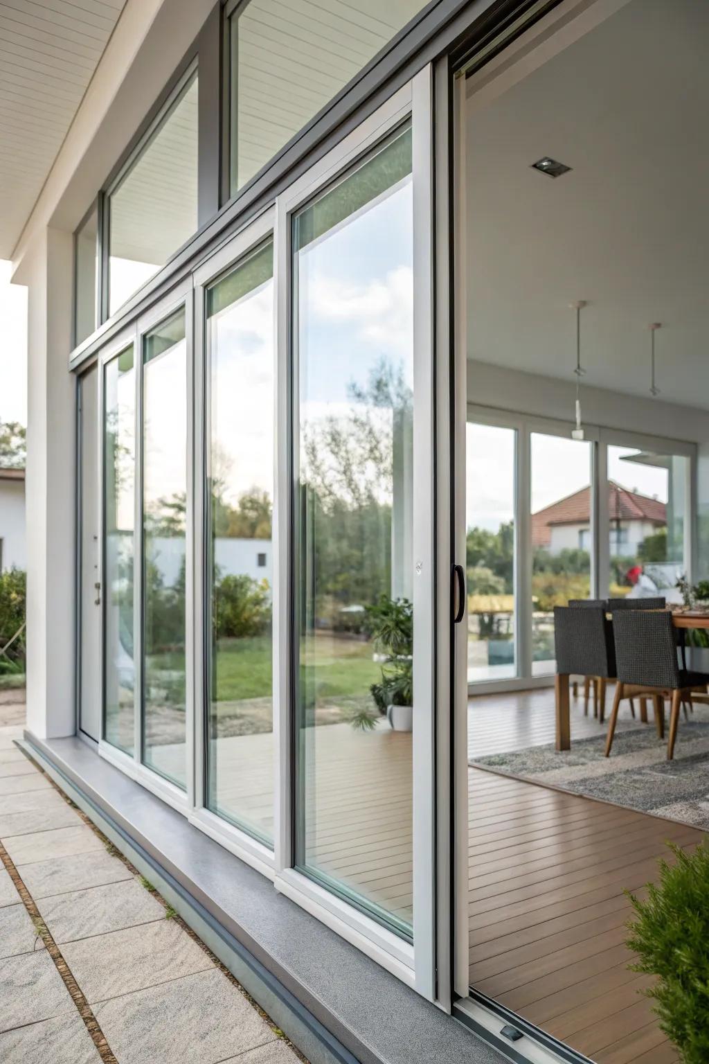 Smart glass windows offering adjustable lighting and privacy.