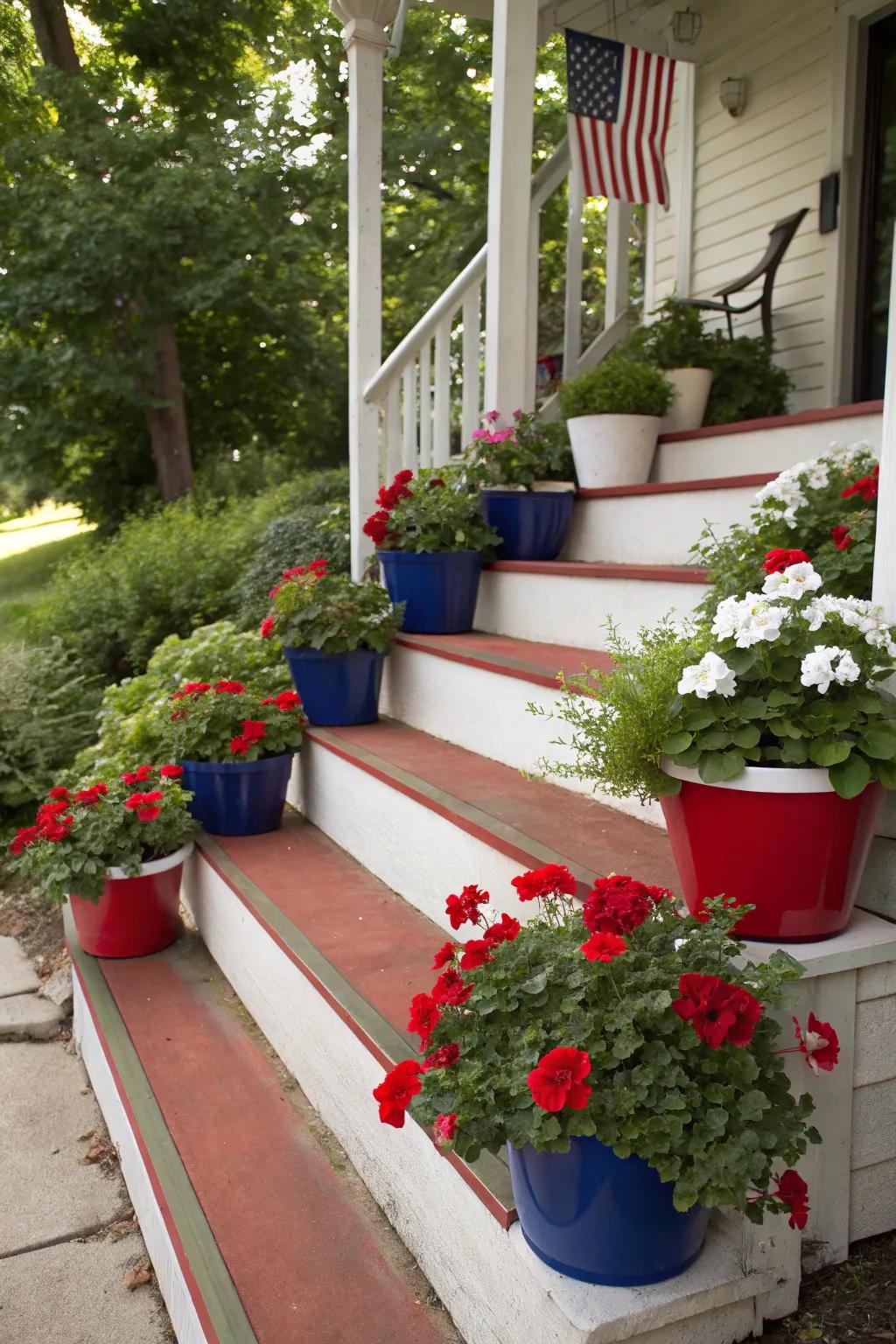 Vibrant plants and flowers bring life and color to the porch.
