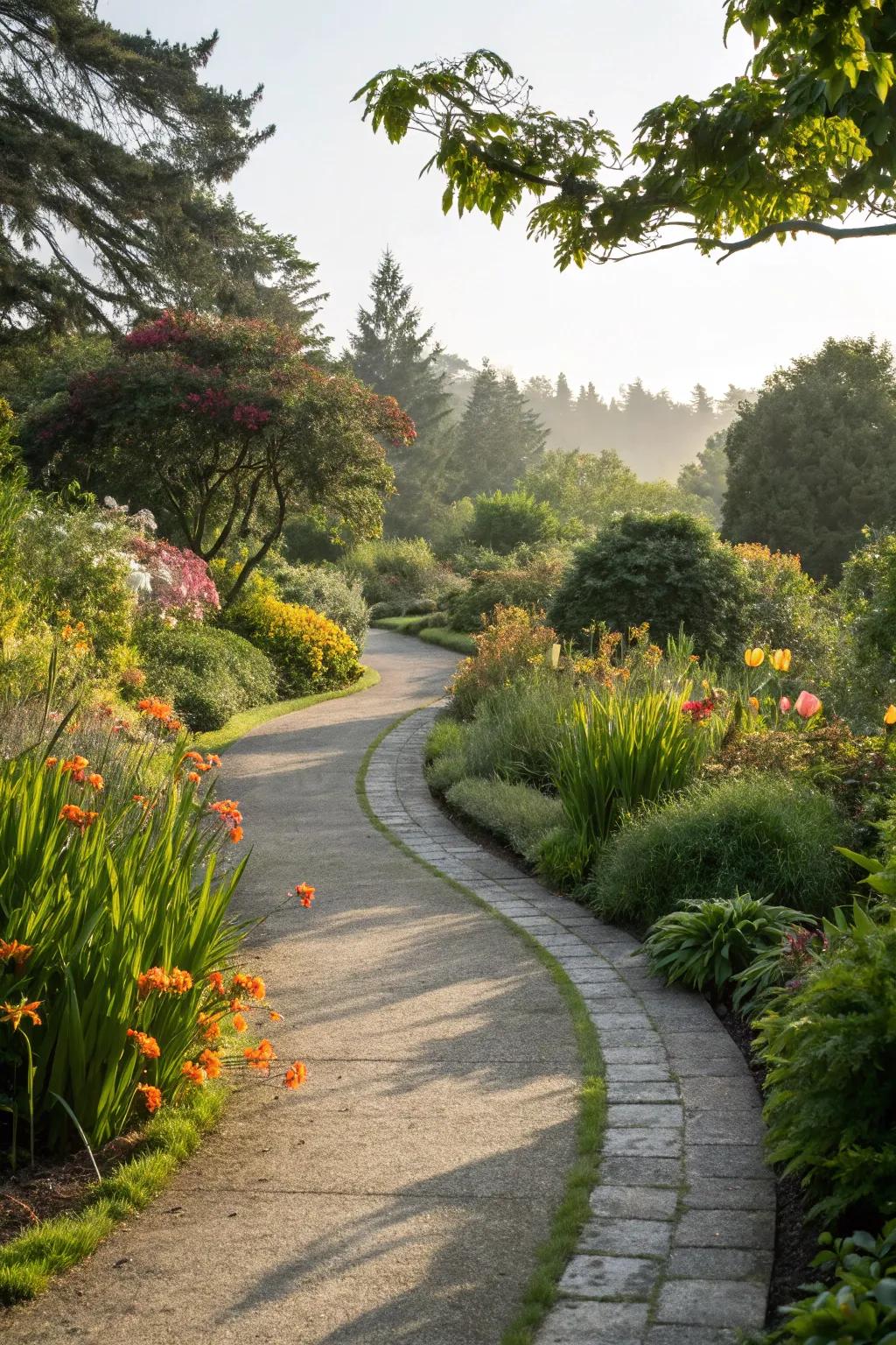 A curved garden path adding intrigue and allure.