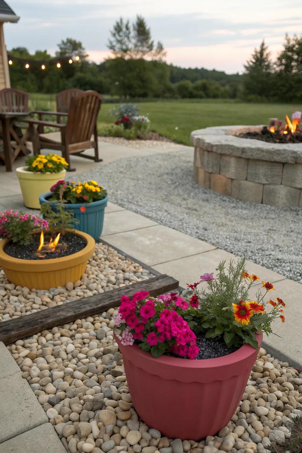 Planters add color and life to your fire pit area.