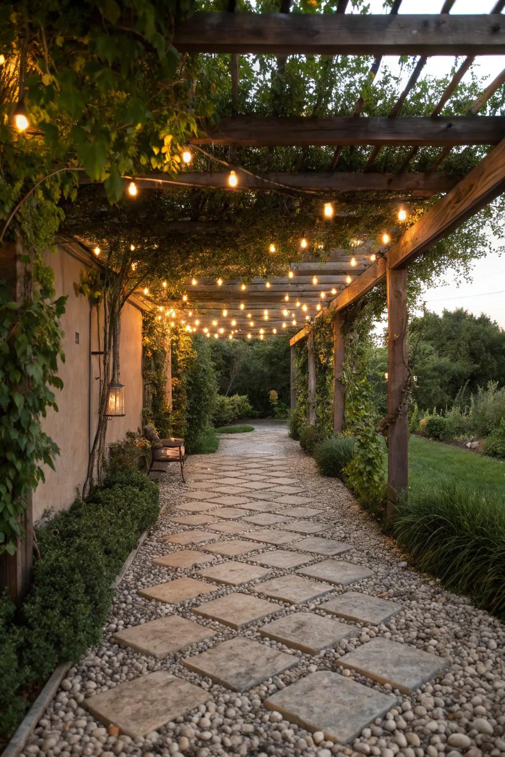 A pergola provides shade and a sense of enclosure.