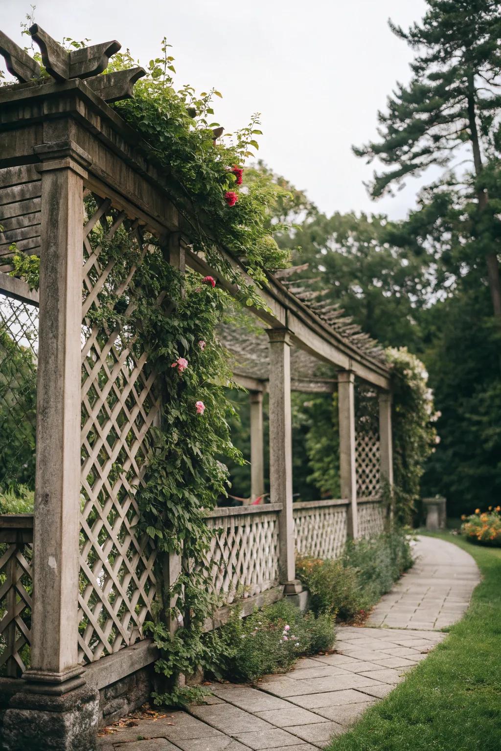 Lattice fences add elegance and space for greenery to flourish.