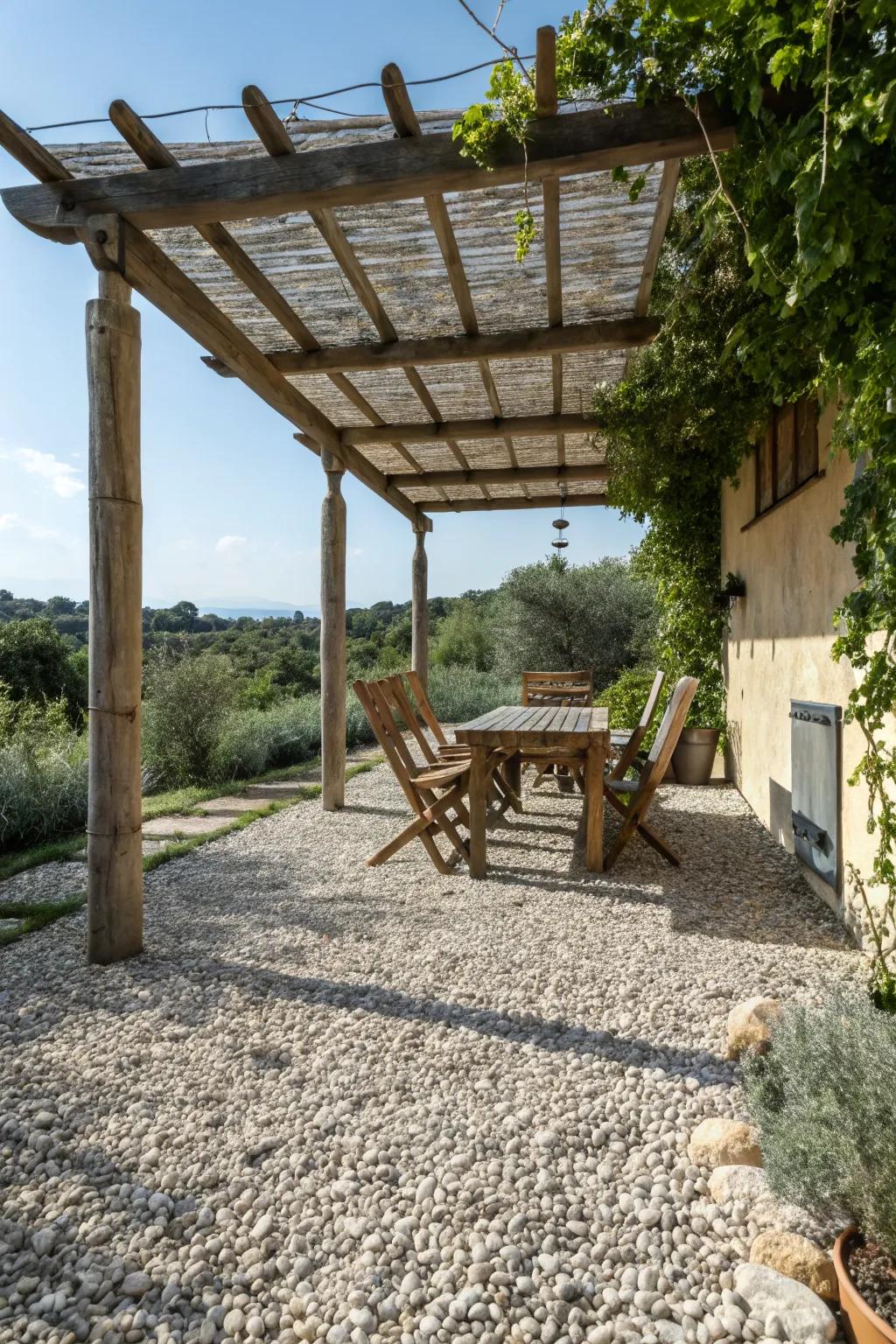 Gravel offers a casual, natural feel perfect for rustic settings.