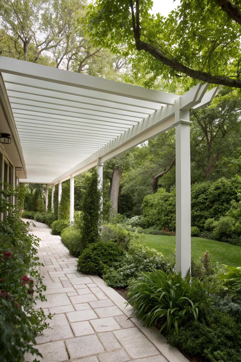 Hidden gutters for a streamlined pergola aesthetic.