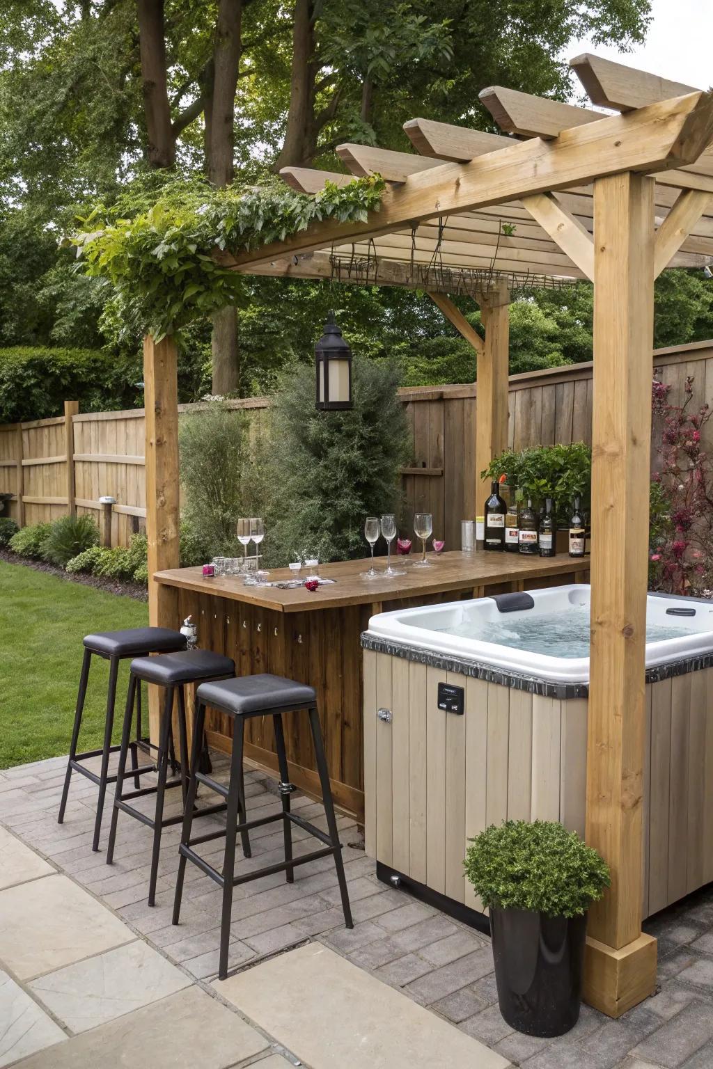 A pergola featuring a built-in bar for ultimate relaxation and entertaining.