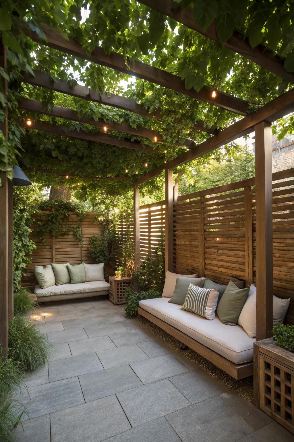Comfortable seating makes your pergola a welcoming retreat.