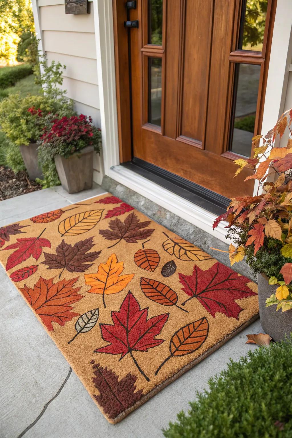 A door mat with seasonal motifs to celebrate the time of year.
