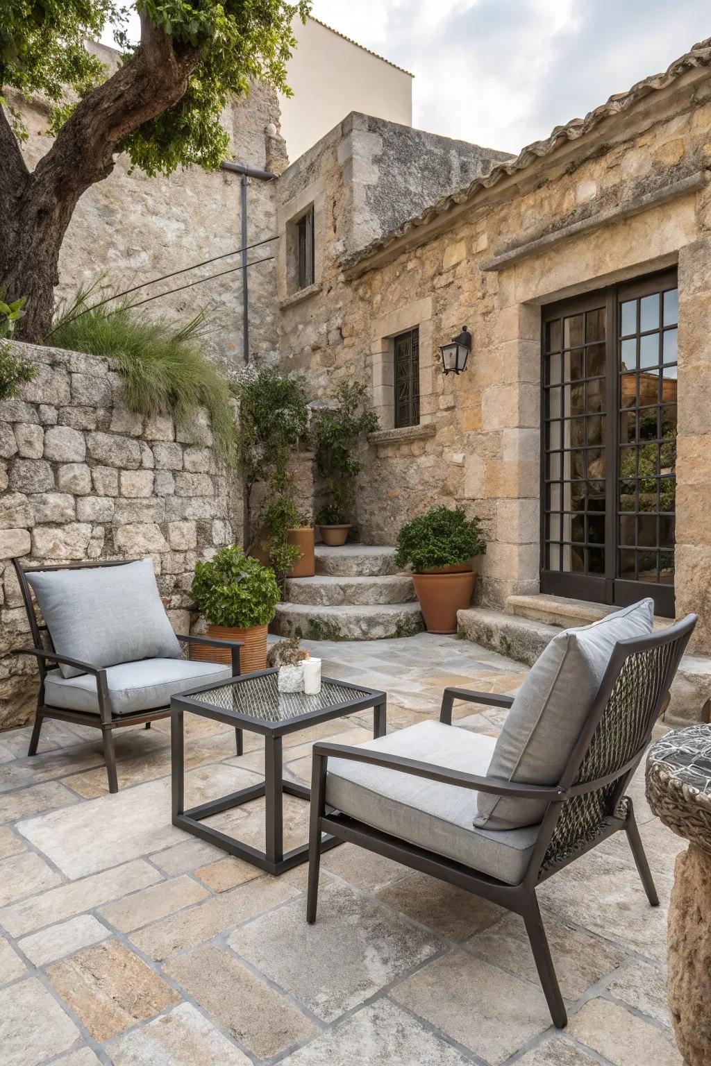 A harmonious blend of modern and rustic design elements.