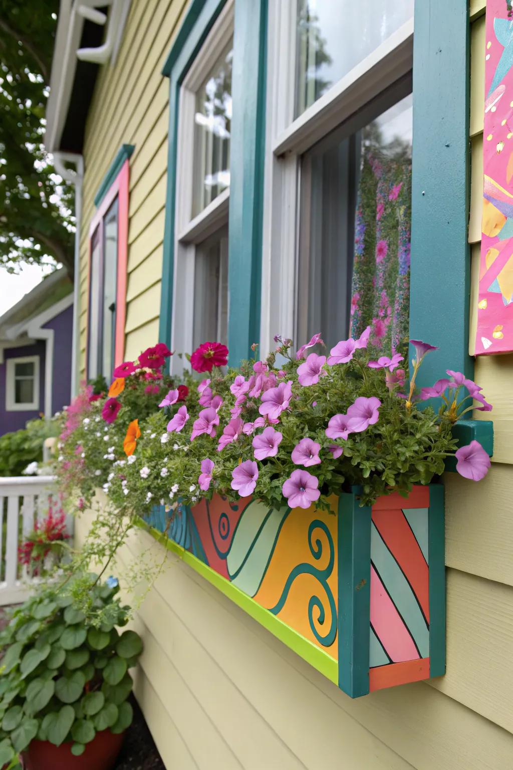 Custom-painted boxes add a personal touch to your petunias.