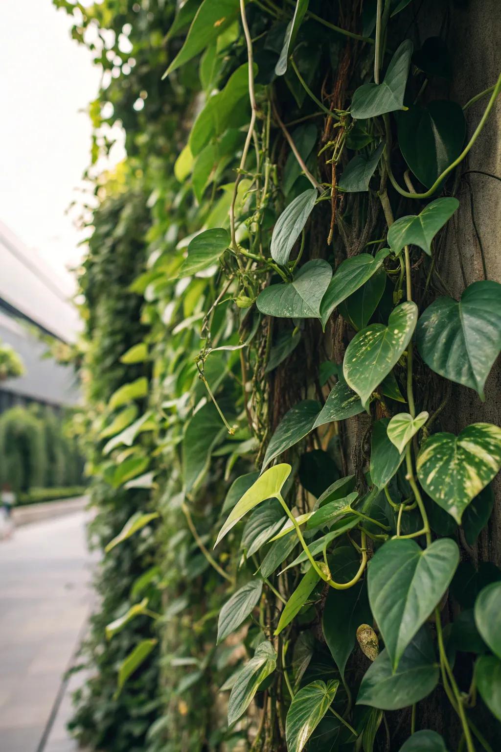 Maximize space with a vertical garden of climbing philodendrons.